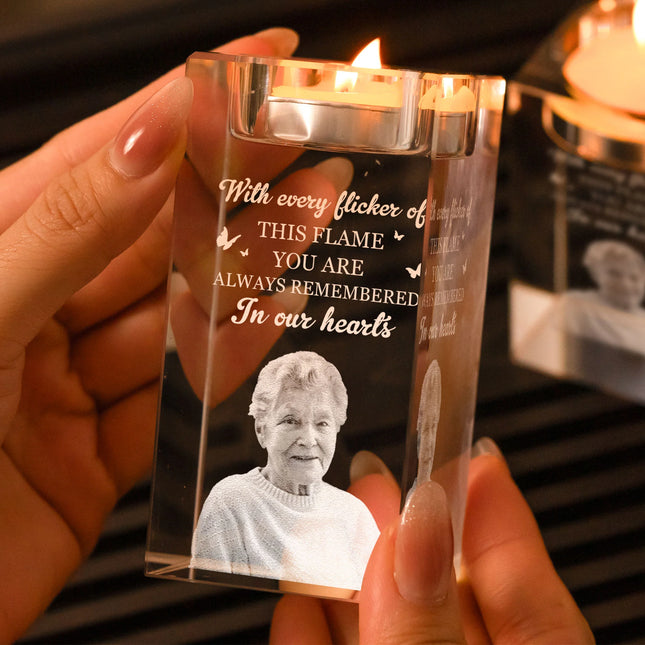 Always Remembered In Our Hearts - Personalized 3D Photo Crystal Candle Holder