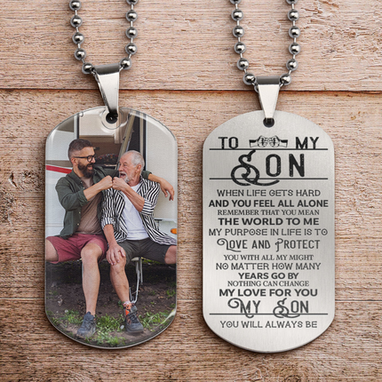 Son You Mean The World For Me - Personalized Photo Dog Tag Necklace