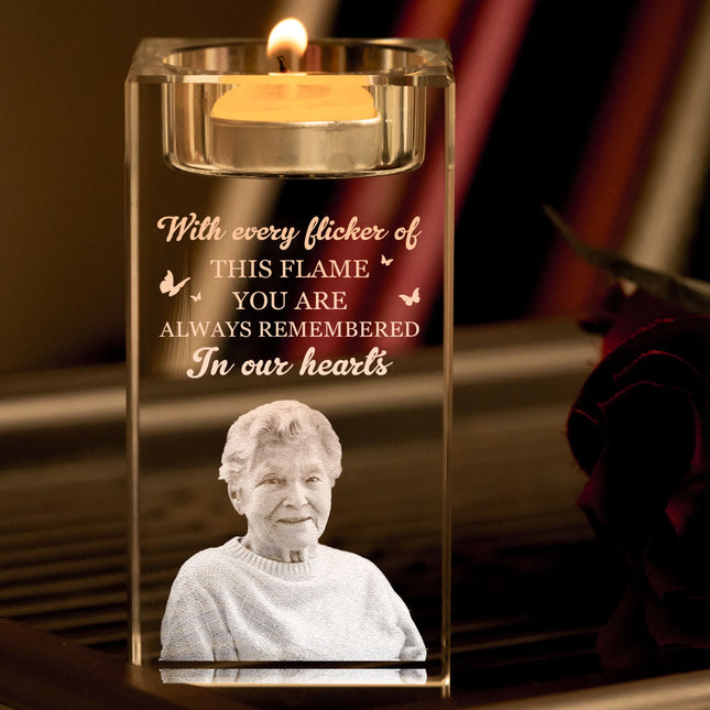 Always Remembered In Our Hearts - Personalized 3D Photo Crystal Candle Holder