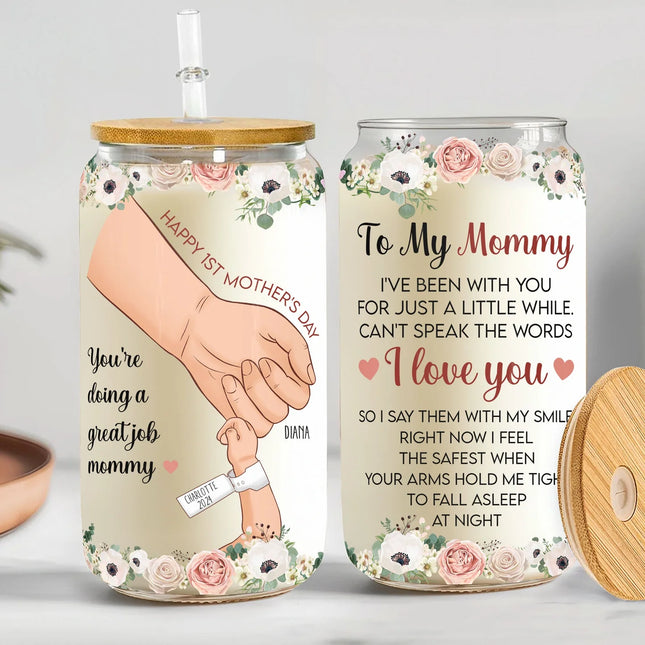 1St Mother's Day I Love You Mom From Baby - Personalized Clear Glass Cup