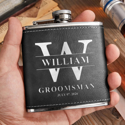 Wedding Gift For Groom And Groomsmen - Personalized Leather Flask