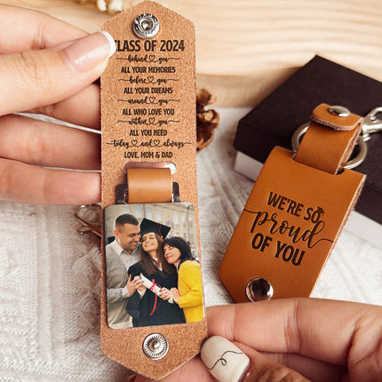 We're So Proud Of You - Personalized Leather Photo Keychain