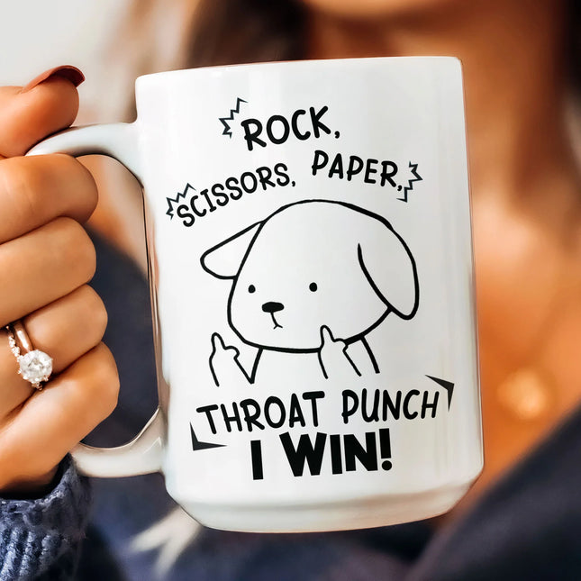 Funny Mug - Rock Paper Scissors Throat Punch I Win - Fun Gifts For Coworker, Friends, Boss - Personalized Mug