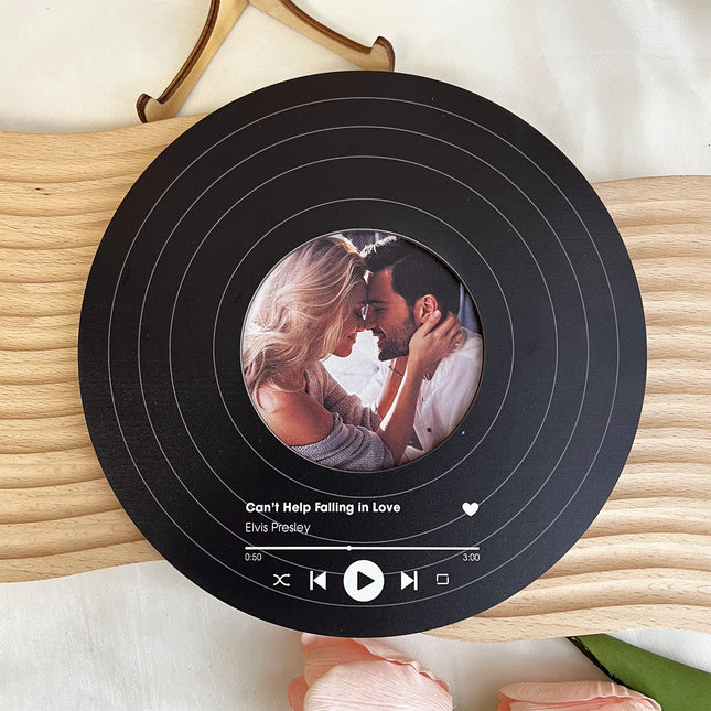 Custom Vinyl Record With Favorite Song Title - Personalized Wooden Photo Plaque