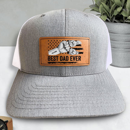 Best Dad Ever - Vintage Version - Personalized Leather Patch Hat