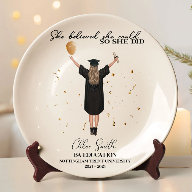 She Believed She Could So She Did - Personalized Ceramic Plate