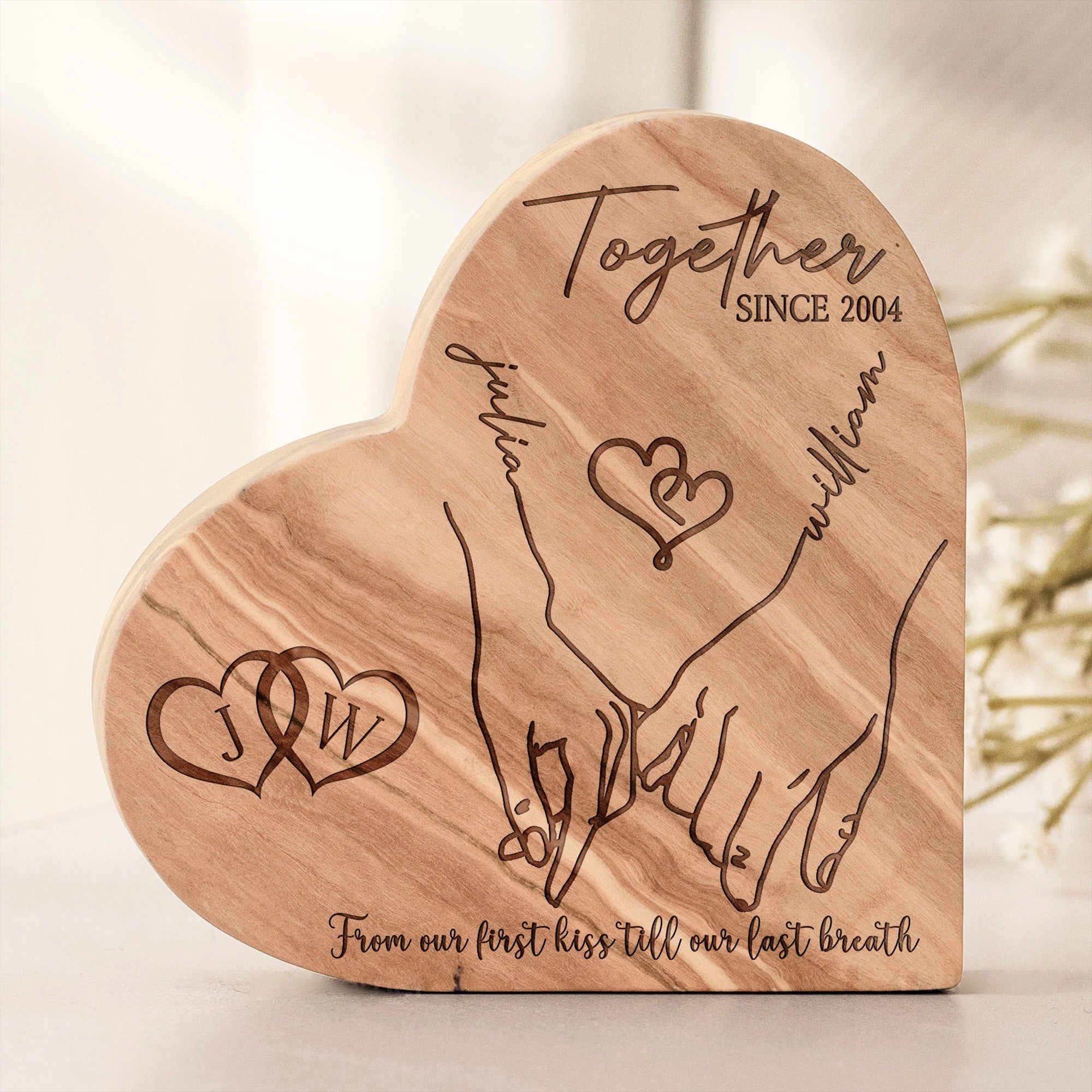 From Our First Kiss Till Our Last Breath - Personalized Engraved Wood Plaque