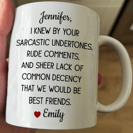 Funny Mug For Friends - I Knew By Your Sarcastic Undertones - Personalized Mug