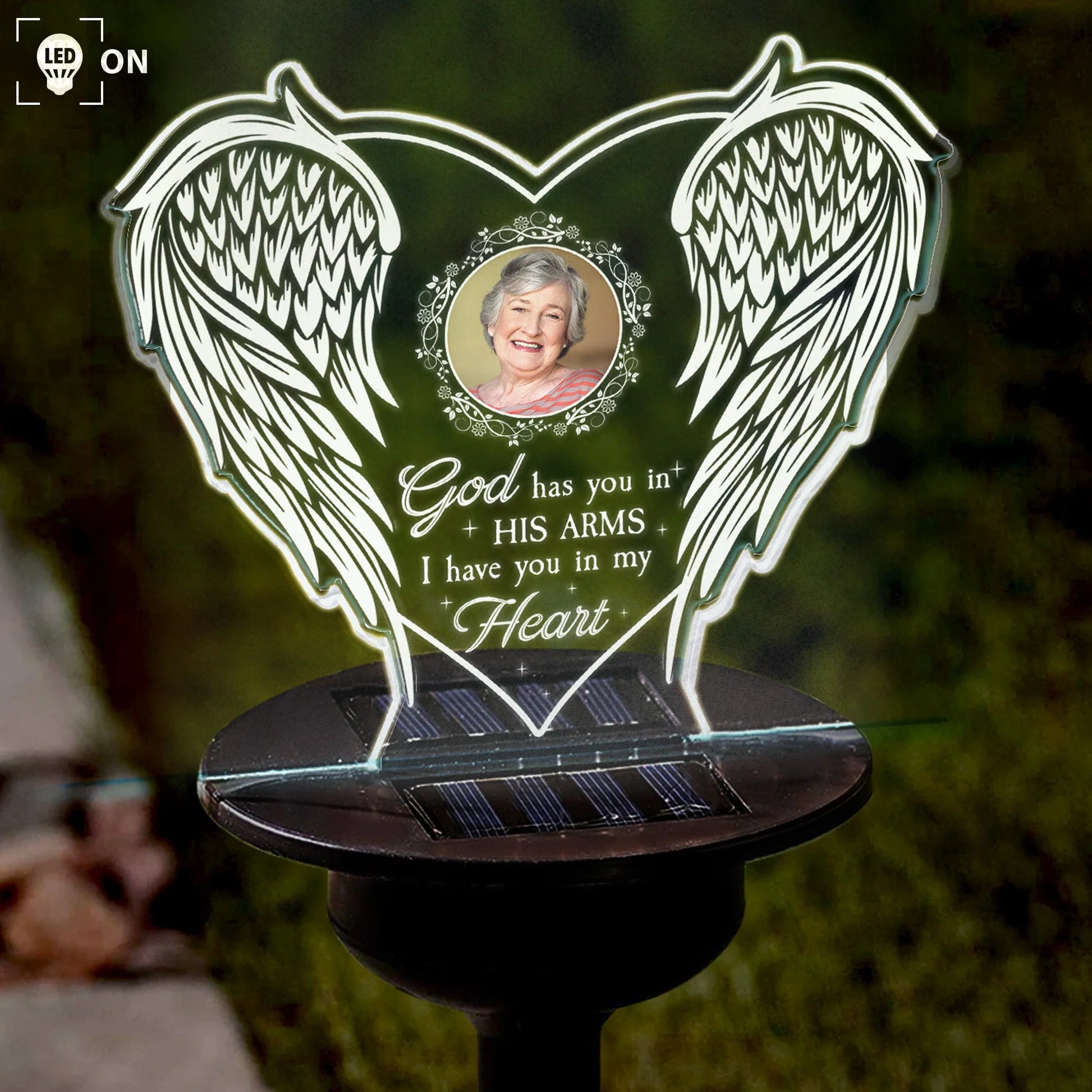 God Has You In His Arms I Have You In My Heart - Personalized Photo Solar Light