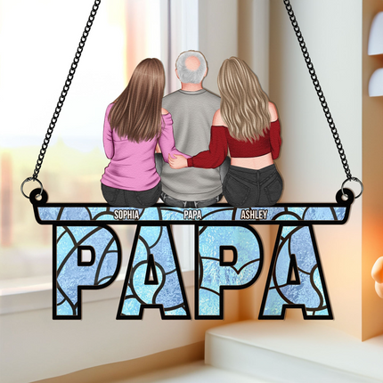 Dad & His Children - Personalized Window Hanging Suncatcher Ornament