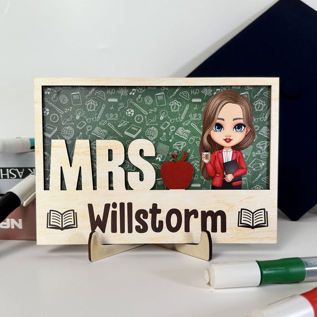 Teacher's Desk Sign - Personalized 2 Layers Wooden Plaque