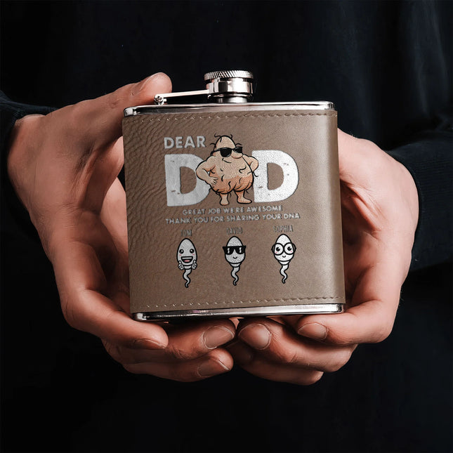 Great Job We're Awesome Thank You For Sharing Your DNA - Personalized Leather Flask