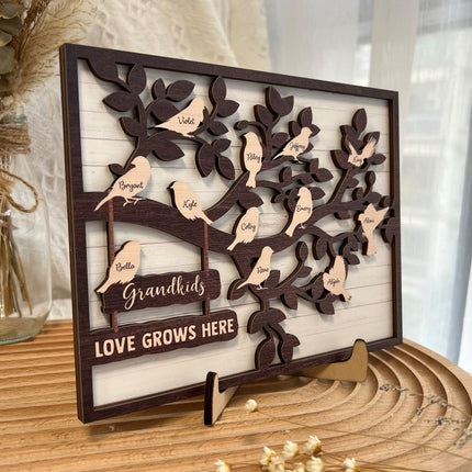 Grandkids Tree Love Grows Here - Personalized Wooden Plaque