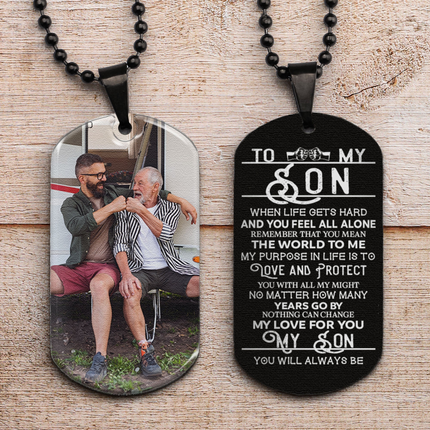 Son You Mean The World For Me - Personalized Photo Dog Tag Necklace