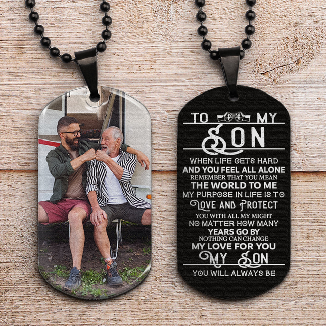 Son You Mean The World For Me - Personalized Photo Dog Tag Necklace