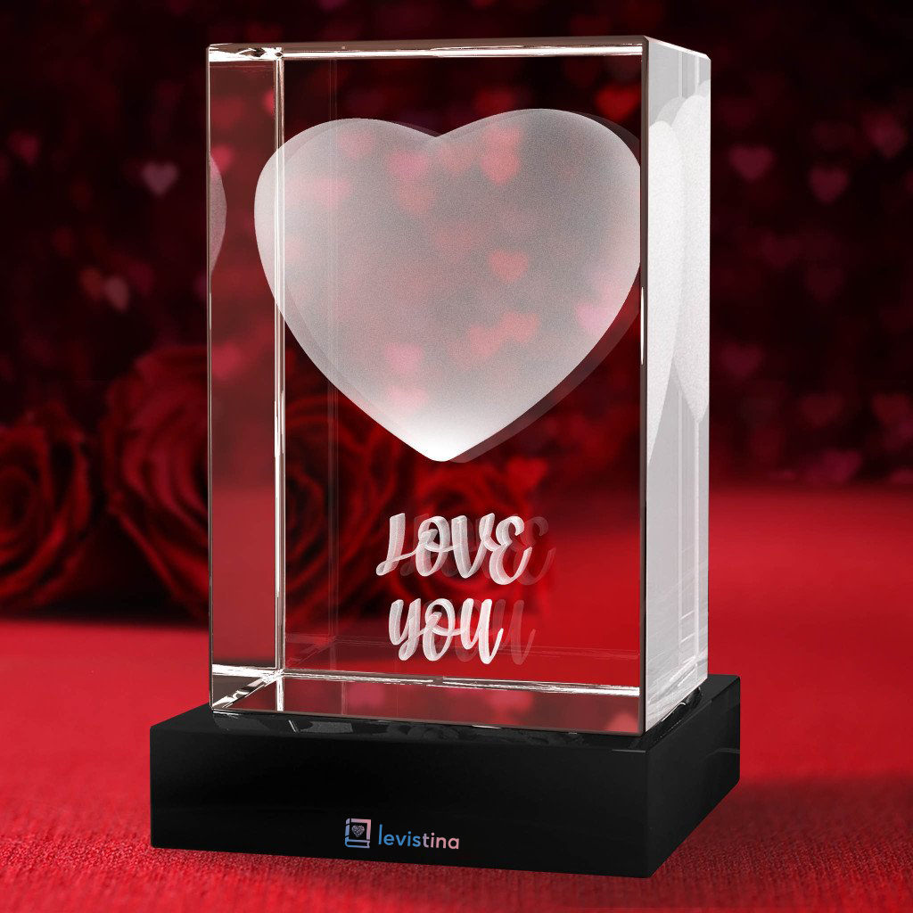 Solid Heart 3D Crystal - Light Base NOT Included