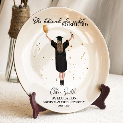 She Believed She Could So She Did - Personalized Ceramic Plate