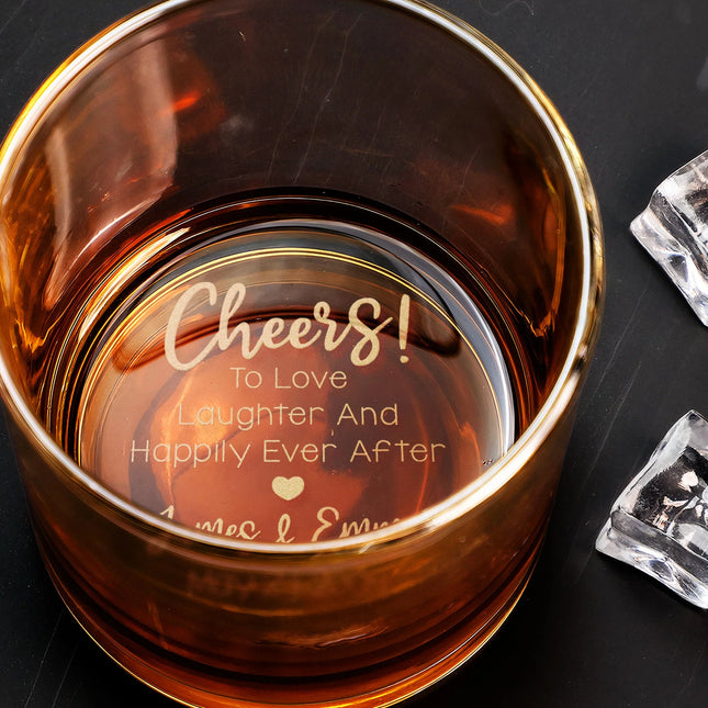 Cheers To Love Laughter & Happily Ever After - Personalized Engraved Whiskey Glass