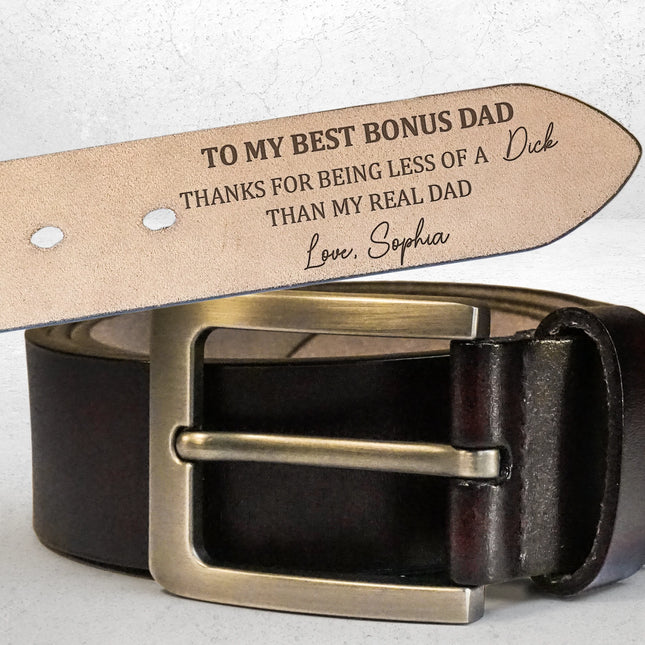 Thank You To My Best Bonus Dad - Personalized Engraved Leather Belt