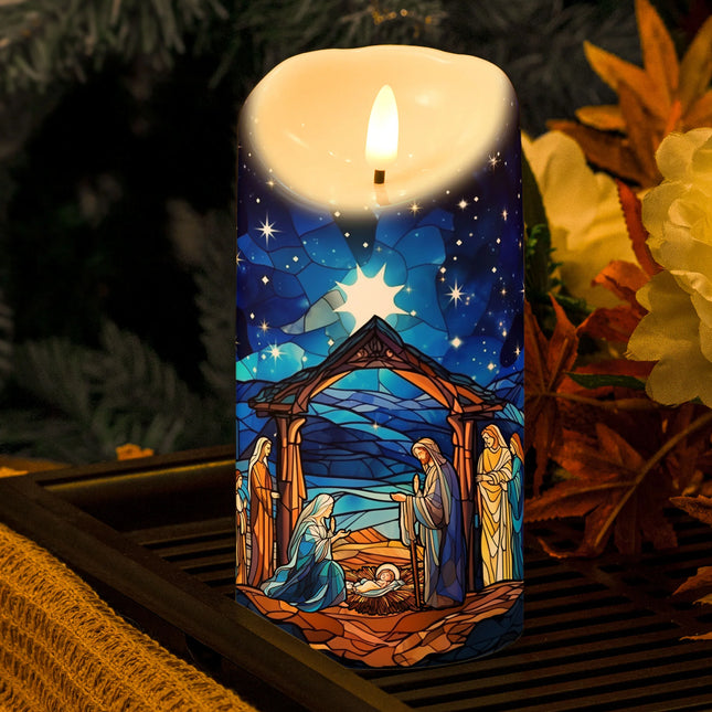 Christmas Nativity Scene - Personalized LED Candle