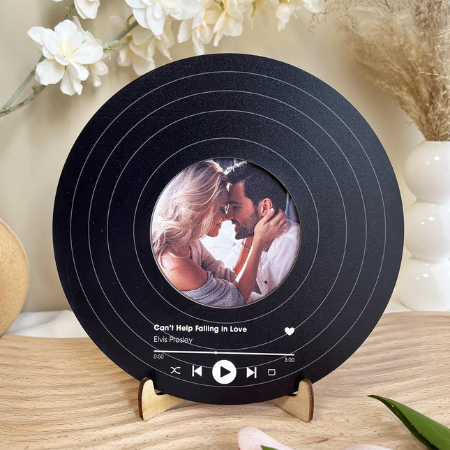 Custom Vinyl Record With Favorite Song Title - Personalized Wooden Photo Plaque