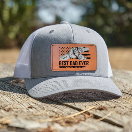 Best Dad Ever - Vintage Version - Personalized Leather Patch Hat