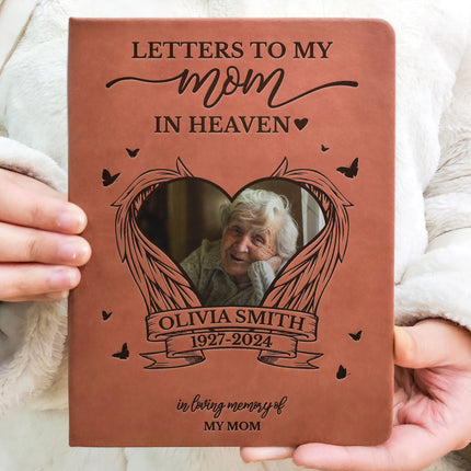 Letter To My Mom In Heaven Memorial Gift - Personalized Photo Leather Journal