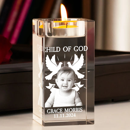 Baptized - Personalized 3D Photo Crystal Candle Holder