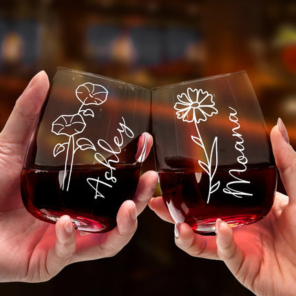 Custom Beautiful Flowers - Personalized Stemless Wine Glass