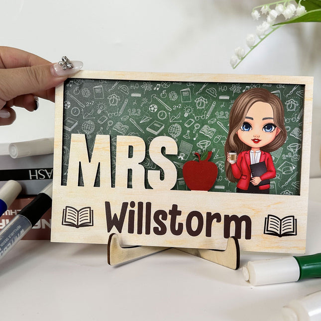 Teacher's Desk Sign - Personalized 2 Layers Wooden Plaque