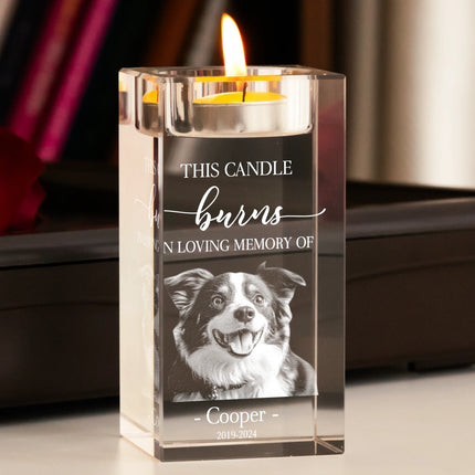 This Candle Burns In Loving Memory Of Loss Pet - Personalized 3D Photo Crystal Candle Holder