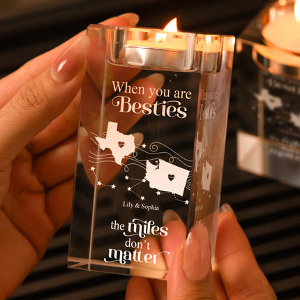 The Miles Don't Matter - Personalized 2D Crystal Candle Holder - Custom States 1