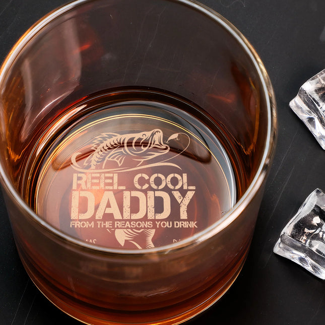 Reel Cool Daddy/Papa From The Reasons You Drink - Personalized Engraved Whiskey Glass