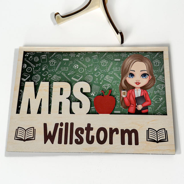 Teacher's Desk Sign - Personalized 2 Layers Wooden Plaque