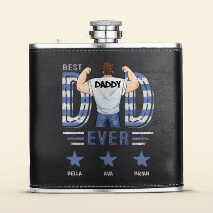 Best Dad Ever Star - Personalized Leather Flask