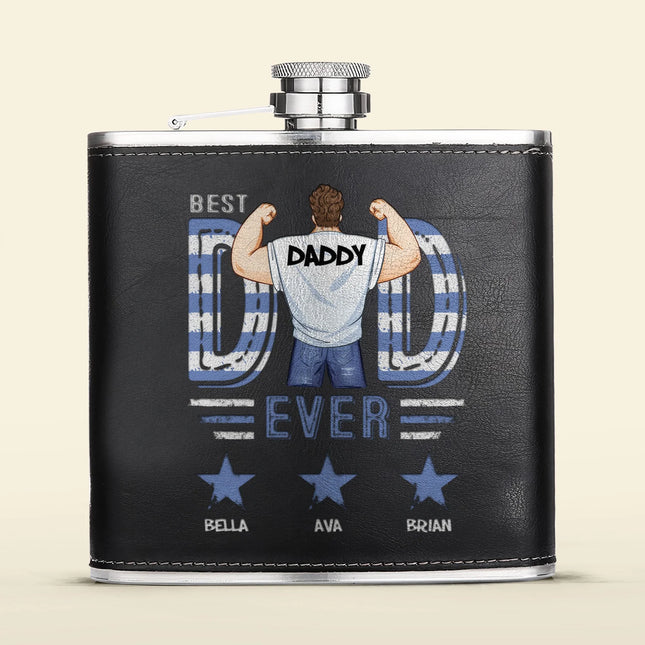 Best Dad Ever Star - Personalized Leather Flask