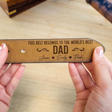 This Belt Belongs To The World's Best Dad - Personalized Engraved Leather Belt