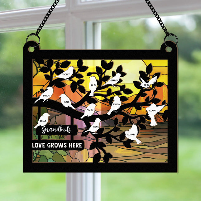 Grandkids Love Grows Here Personalized Window Hanging Suncatcher Ornament