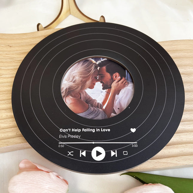 Custom Vinyl Record With Favorite Song Title - Personalized Wooden Photo Plaque