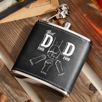 Best Dad Ever - Line Version - Personalized Leather Flask