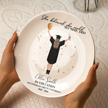 She Believed She Could So She Did - Personalized Ceramic Plate