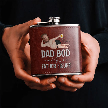 Its Not A Dad Bod It's A Father Figure Funny - Personalized Photo Leather Flask