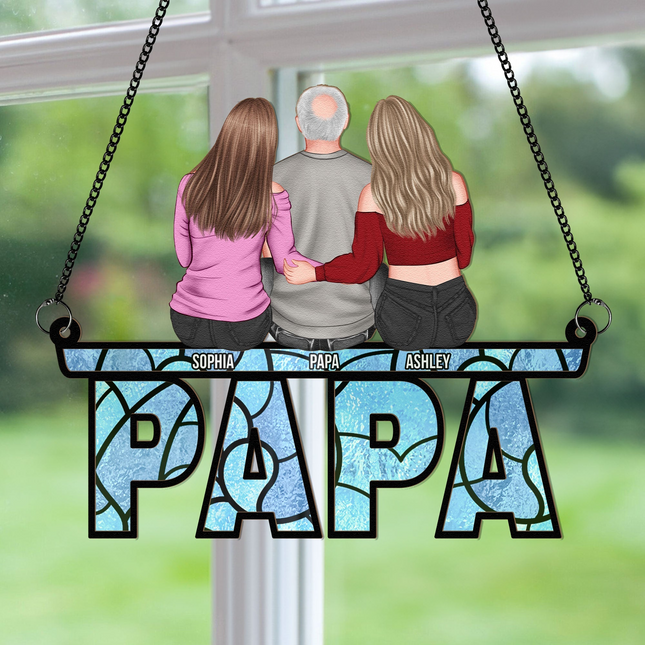 Dad & His Children - Personalized Window Hanging Suncatcher Ornament