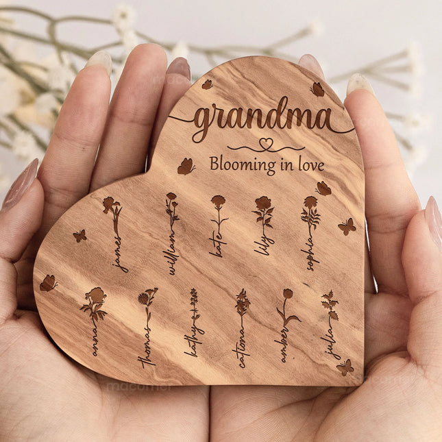 Gift For Grandma Mom Blooming In Love - Personalized Engraved Wood Plaque