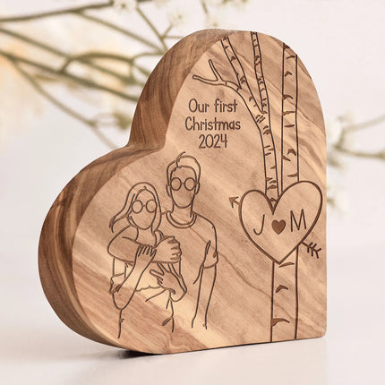 Our First Christmas - Personalized Engraved Wood Photo Plaque