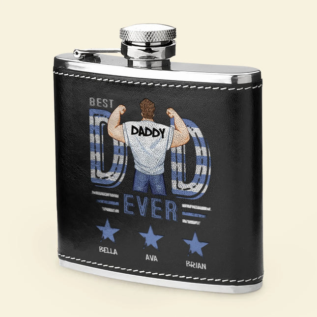 Best Dad Ever Star - Personalized Leather Flask