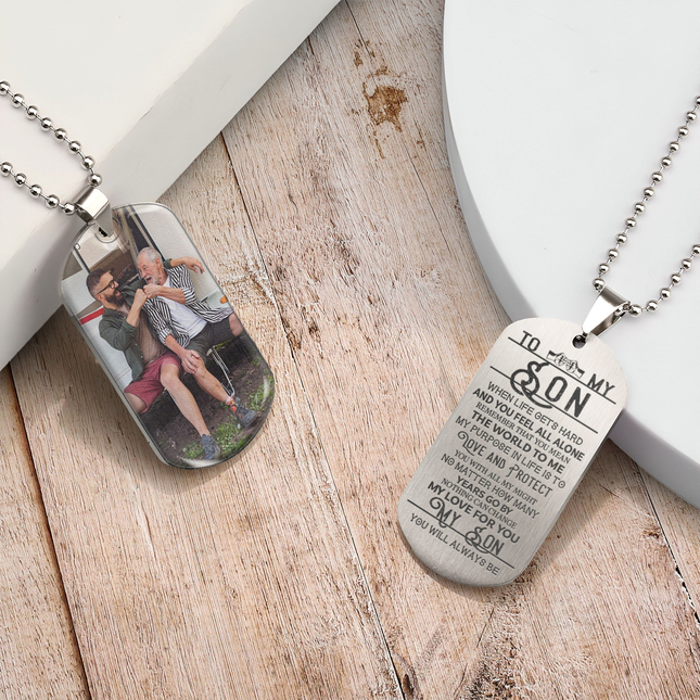 Son You Mean The World For Me - Personalized Photo Dog Tag Necklace