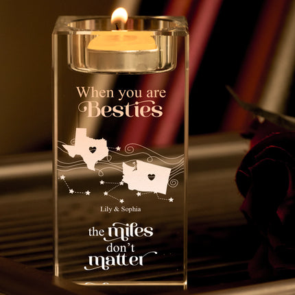 The Miles Don't Matter - Personalized 2D Crystal Candle Holder - Custom States 1