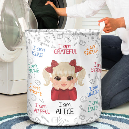 I Am Affirmation For Kid - Personalized Laundry Storage Basket