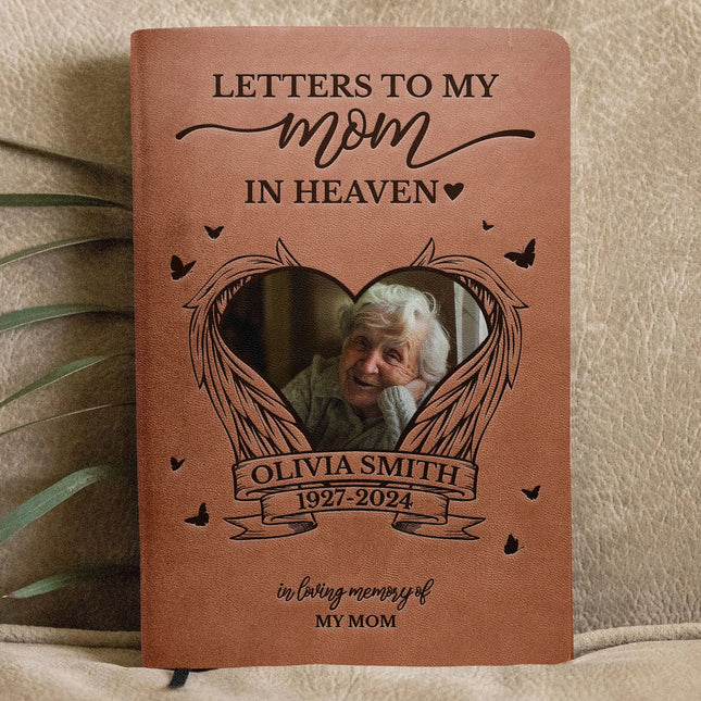 Letter To My Mom In Heaven Memorial Gift - Personalized Photo Leather Journal